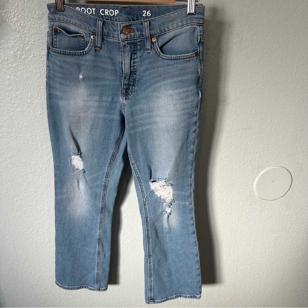 J. Crew Billie Demi Boot cut Crop Jeans 26 4 mid rise distressed casual ankle - Picture 2 of 12